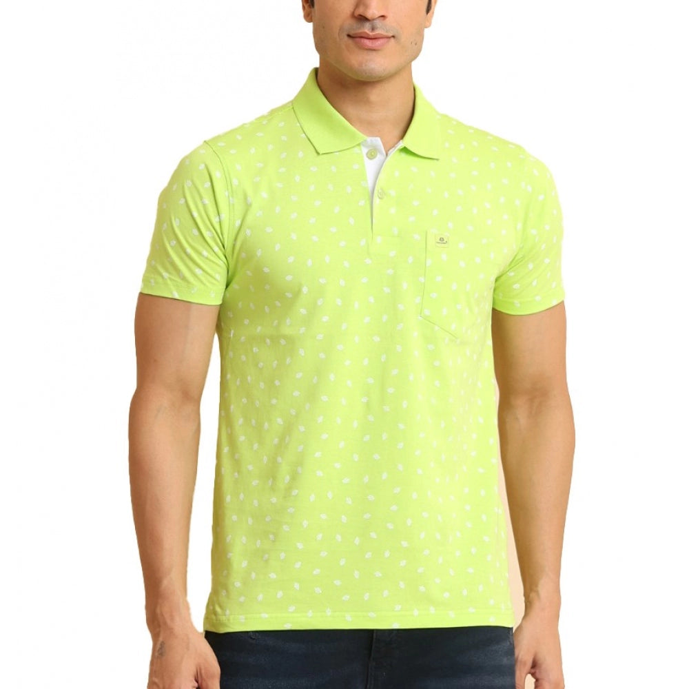 PKRKART Men's Casual Cotton Printed Polo Neck Half Sleeve T-Shirt (Green)