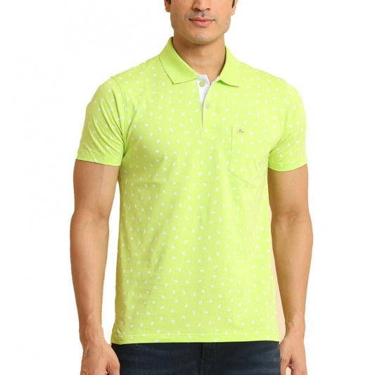 PKRKART Men's Casual Cotton Printed Polo Neck Half Sleeve T-Shirt (Green)