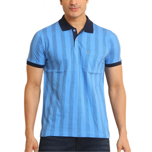 PKRKART Men's Casual Cotton Printed Polo Neck Half Sleeve T-Shirt (LightBlue)