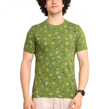 PKRKART Men's Casual Cotton Printed Round Neck Half Sleeve T-Shirt (Green)