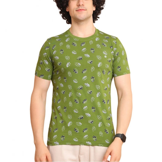 PKRKART Men's Casual Cotton Printed Round Neck Half Sleeve T-Shirt (Green)