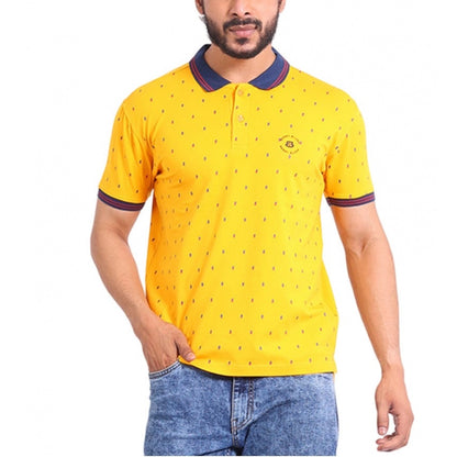 PKRKART Men's Casual Cotton Printed Polo Neck Half Sleeve T-Shirt (Turmeric)