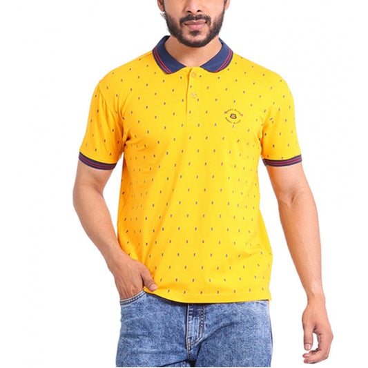 PKRKART Men's Casual Cotton Printed Polo Neck Half Sleeve T-Shirt (Turmeric)