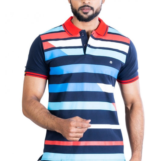 PKRKART Men's Casual Cotton Printed Polo Neck Half Sleeve T-Shirt (Navy)