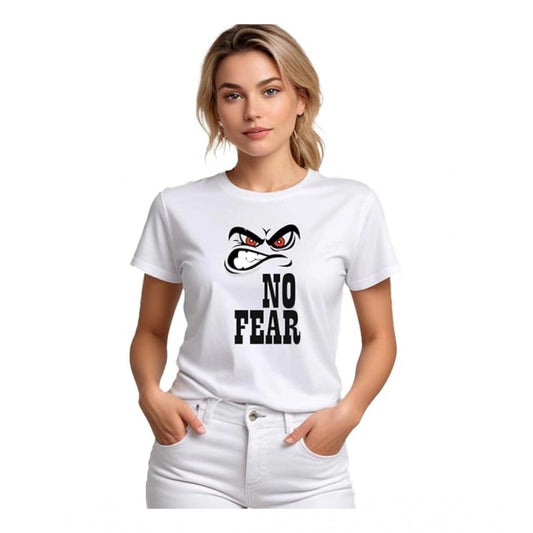PKRKART Women's Polyester Solid Printed Round Neck Half Sleeve T-shirt (White)