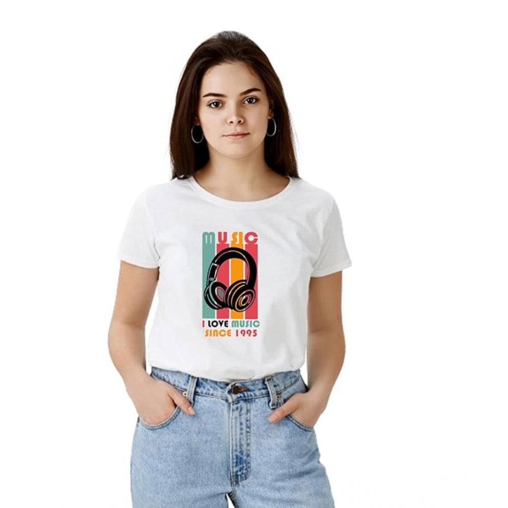 PKRKART Women's Polyester Solid Printed Round Neck Half Sleeve T-shirt (White)