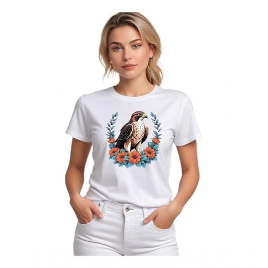 PKRKART Women's Polyester Solid Printed Round Neck Half Sleeve T-shirt (White)