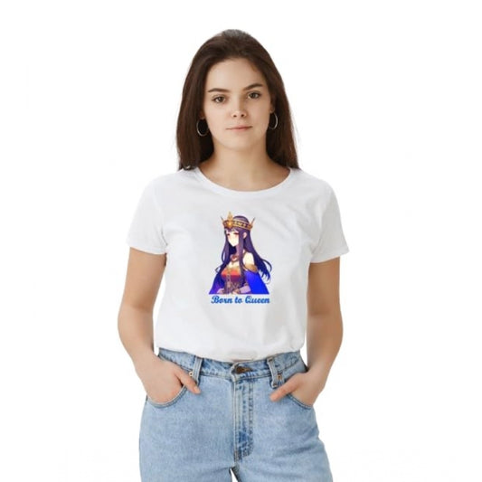 PKRKART Women's Polyester Solid Printed Round Neck Half Sleeve T-shirt (White)