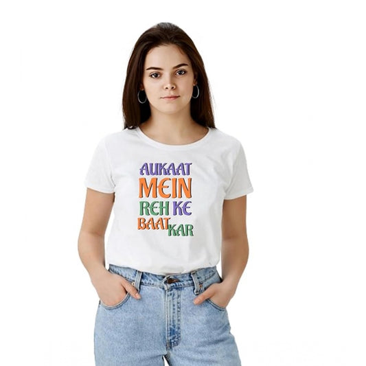 PKRKART Women's Polyester Solid Printed Round Neck Half Sleeve T-shirt (White)