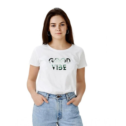 PKRKART Women's Polyester Solid Printed Round Neck Half Sleeve T-shirt (White)