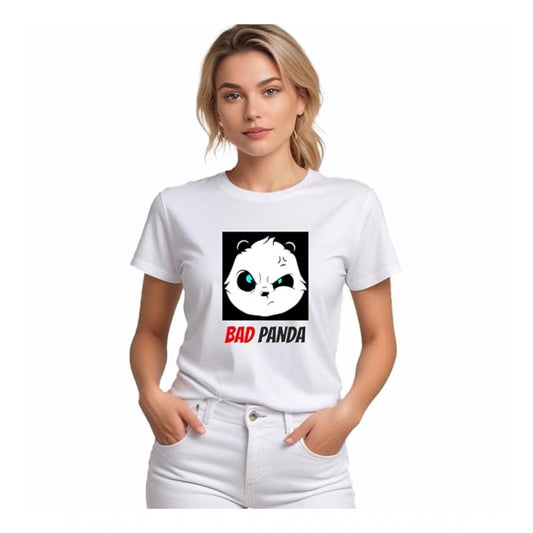 PKRKART Women's Polyester Solid Printed Round Neck Half Sleeve T-shirt (White)