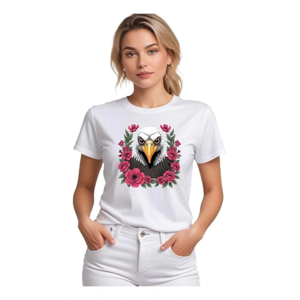 PKRKART Women's Polyester Solid Printed Round Neck Half Sleeve T-shirt (White)