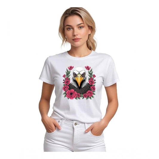 PKRKART Women's Polyester Solid Printed Round Neck Half Sleeve T-shirt (White)