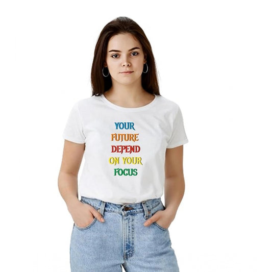 PKRKART Women's Polyester Solid Printed Round Neck Half Sleeve T-shirt (White)