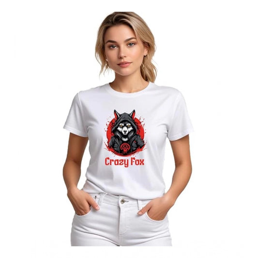 PKRKART Women's Polyester Solid Printed Round Neck Half Sleeve T-shirt (White)