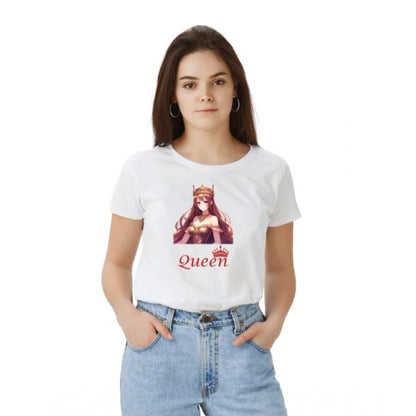 PKRKART Women's Polyester Solid Printed Round Neck Half Sleeve T-shirt (White)