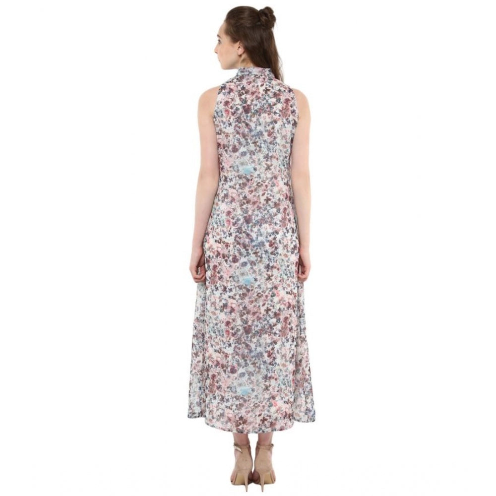 PKRKART Women's Polyester Chiffon Printed Sleeveless Dress (Multicolor)