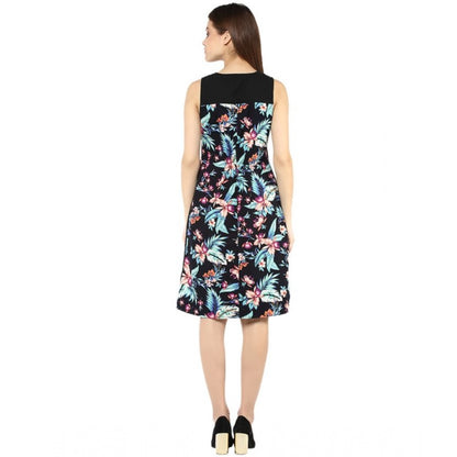 PKRKART Women's Polyester Printed Sleeveless Above Knee Dress (Black - Multicolor)