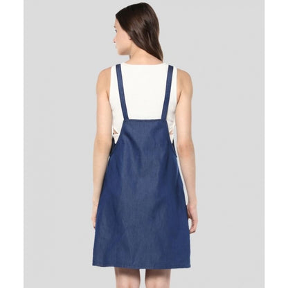 PKRKART Women's Denim Solid Shoulder Straps Above Knee Dress (Blue)