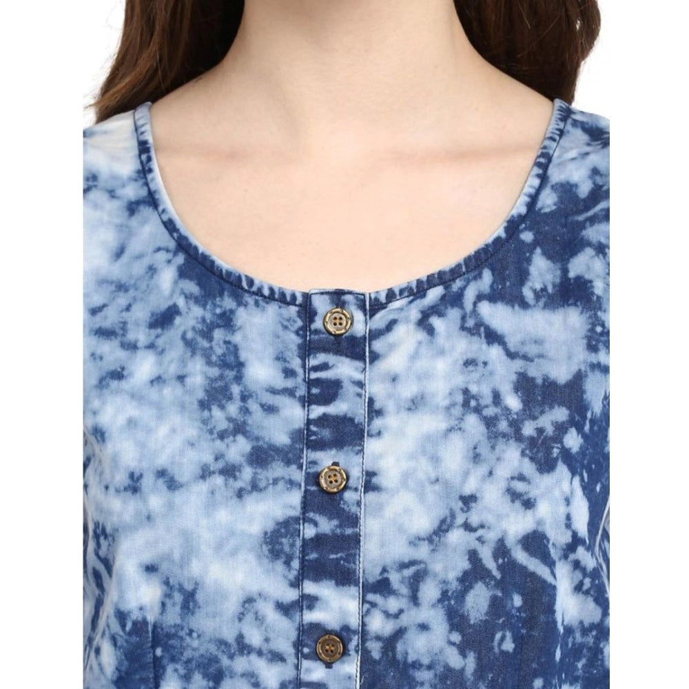 PKRKART Women's Denim Tie &amp; Dye Sleeveless Above Knee Dress (Blue)