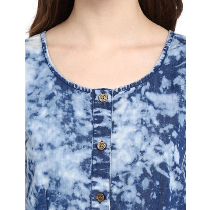 PKRKART Women's Denim Tie &amp; Dye Sleeveless Above Knee Dress (Blue)