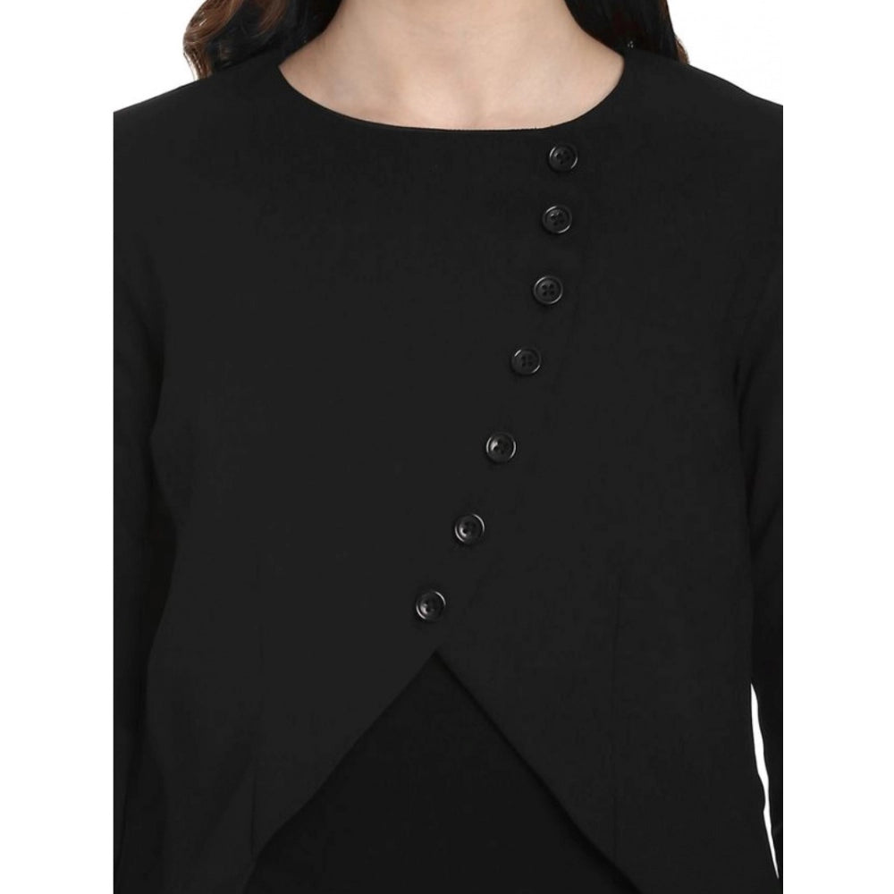 PKRKART Women's Polyester Diagonal Cut Long Sleeves Blazer (Black)