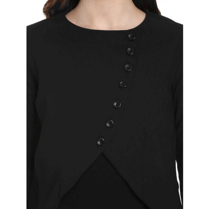 PKRKART Women's Polyester Diagonal Cut Long Sleeves Blazer (Black)