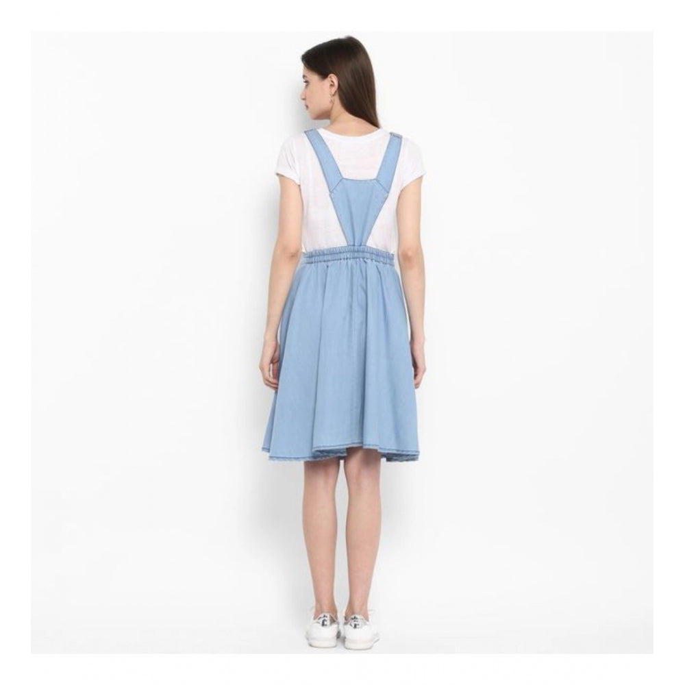 PKRKART Women's Denim Solid Sleeveless Above Knee Dress (Blue)