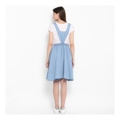 PKRKART Women's Denim Solid Sleeveless Above Knee Dress (Blue)