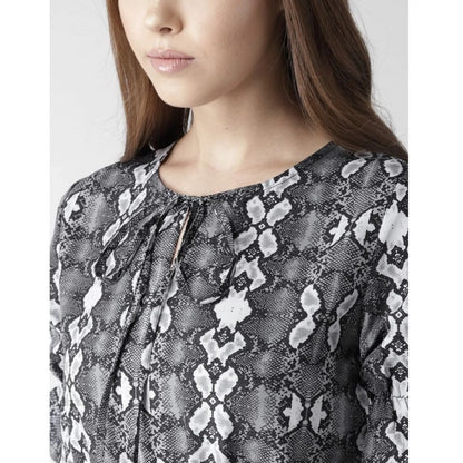 PKRKART Women's Polyester Animal Print Short Sleeve Knee-Length Dress (Black - White)
