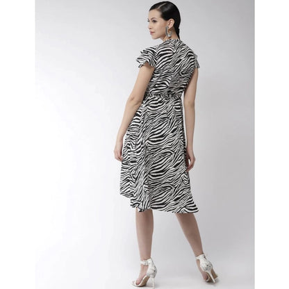 PKRKART Women's Polyester Animal Print Short Sleeve Knee-Length Dress (Black - White)