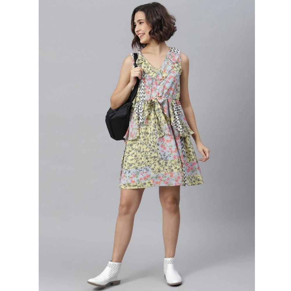 PKRKART Women's Polyester Peplum Sleeveless Above Knee Dress (Multicolor)