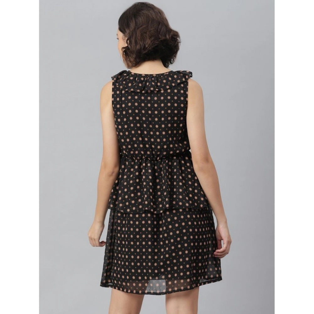 PKRKART Women's Polyester Peplum Sleeveless Above Knee Dress (Black)