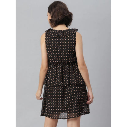 PKRKART Women's Polyester Peplum Sleeveless Above Knee Dress (Black)