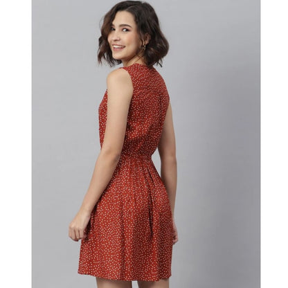 PKRKART Women's Rayon Polka Sleeveless Above Knee Dress (Rust)