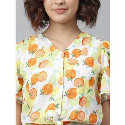 PKRKART Women's Polyester Printed Flutter Above Knee Dress (Orange - Yellow)