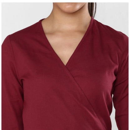 PKRKART Women's Cotton Solid 3-4th Sleeves Above Knee Dress (Maroon)