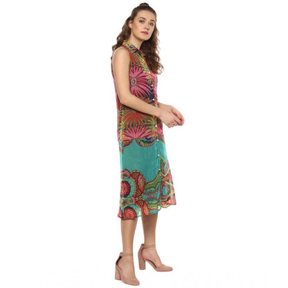 PKRKART Women's Polyester Floral Sleeveless Below Knee Dress (Multicolor)