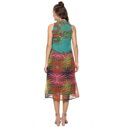 PKRKART Women's Polyester Floral Sleeveless Below Knee Dress (Multicolor)