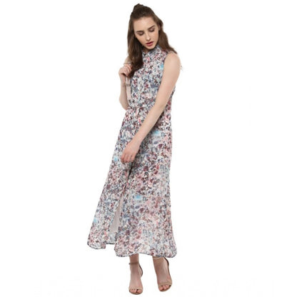 PKRKART Women's Polyester Chiffon Printed Sleeveless Dress (Multicolor)