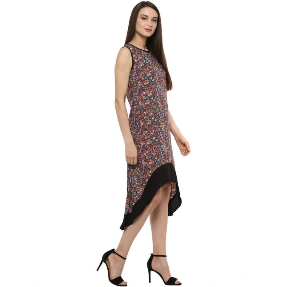 PKRKART Women's Polyester Printed Sleeveless Knee-Length Dress (Multicolor)