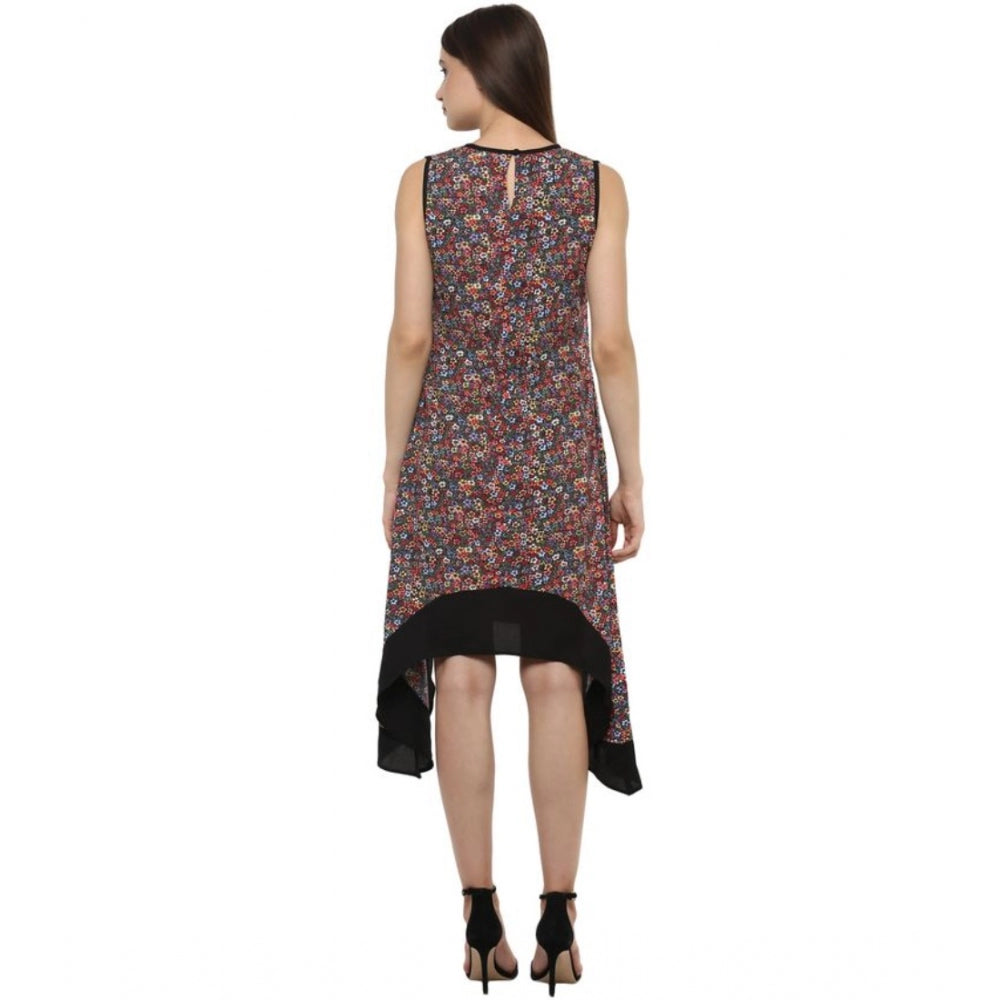 PKRKART Women's Polyester Printed Sleeveless Knee-Length Dress (Multicolor)