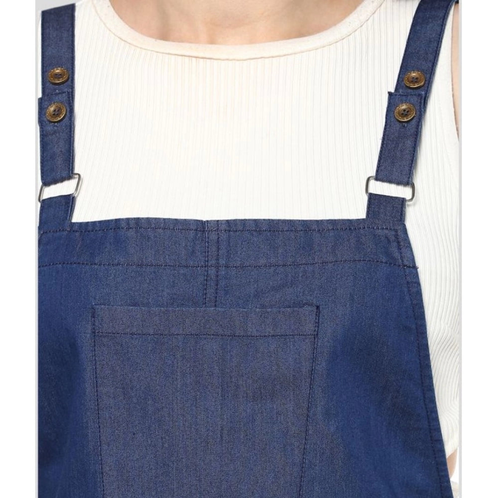 PKRKART Women's Denim Solid Shoulder Straps Above Knee Dress (Blue)
