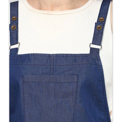 PKRKART Women's Denim Solid Shoulder Straps Above Knee Dress (Blue)