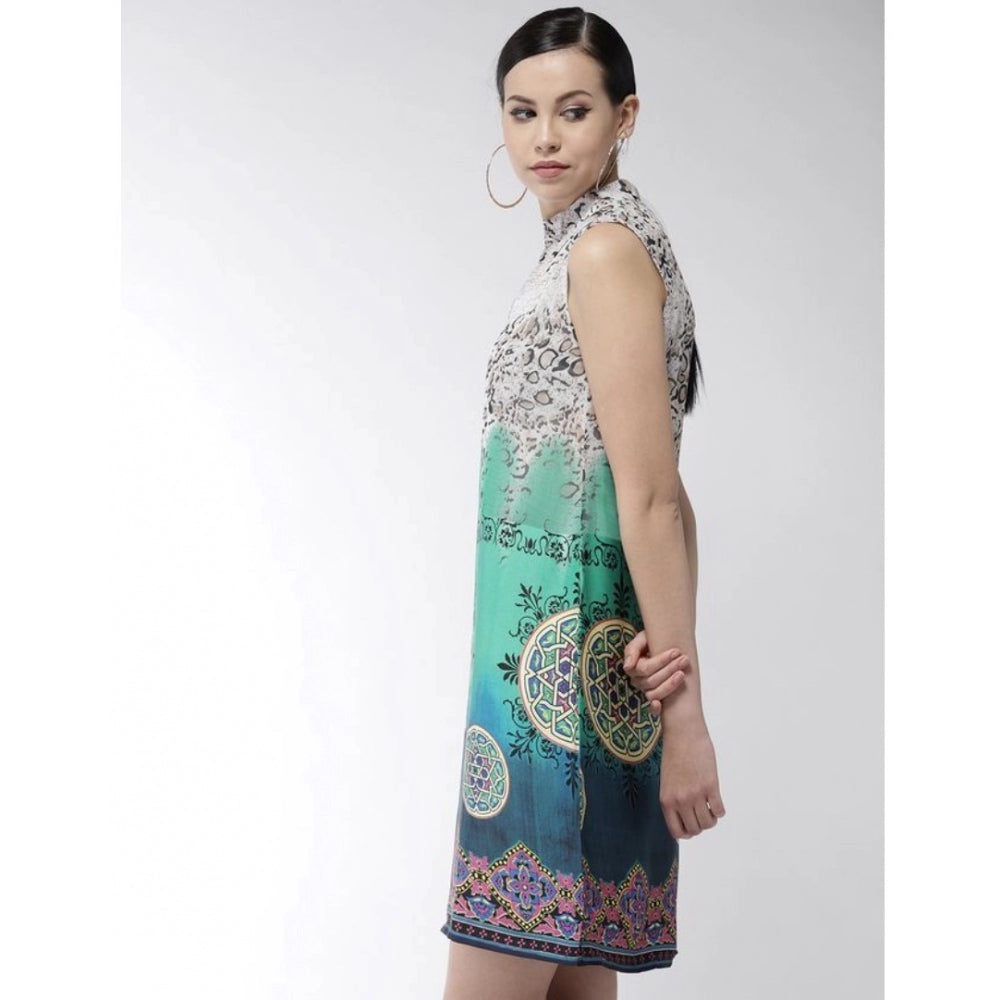 PKRKART Women's Polyester Printed Sleeveless Above Knee Dress (Multicolor)