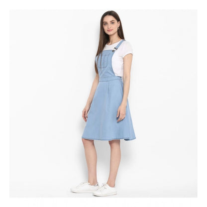 PKRKART Women's Denim Solid Sleeveless Above Knee Dress (Blue)