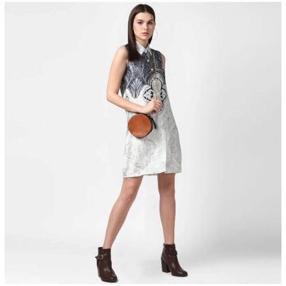 PKRKART Women's Polyester Printed Sleeveless Above Knee Dress (Blue)