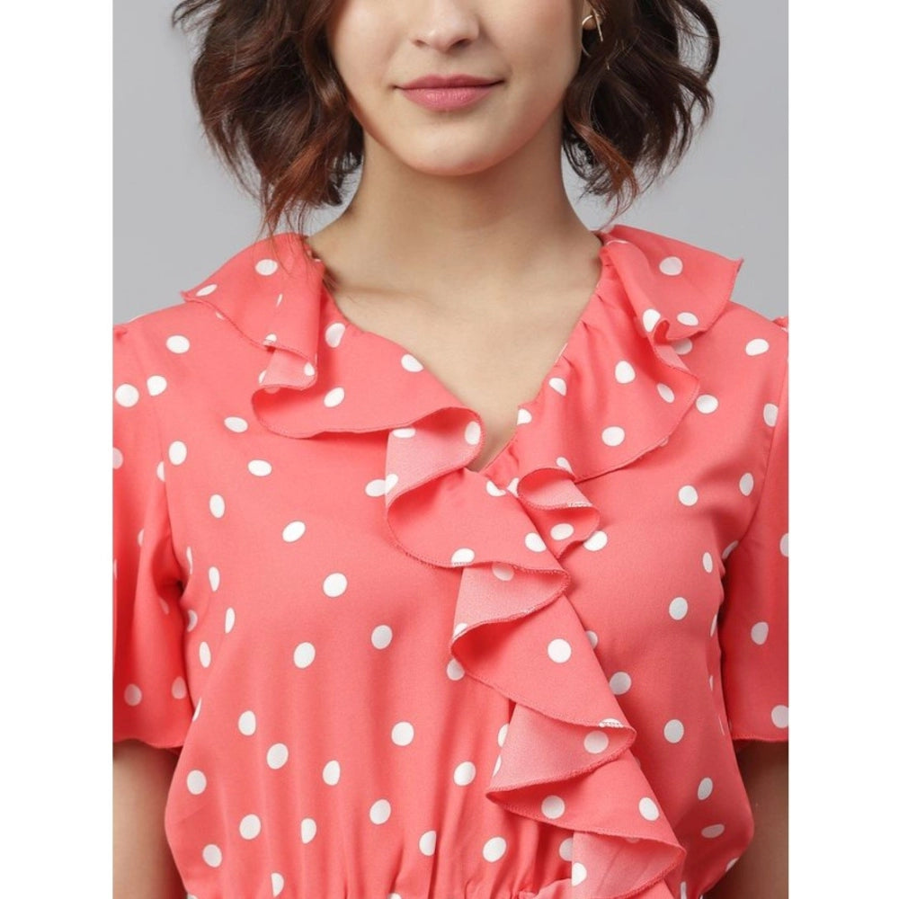 PKRKART Women's Polyester Polka Flutter Above Knee Dress (Coral)