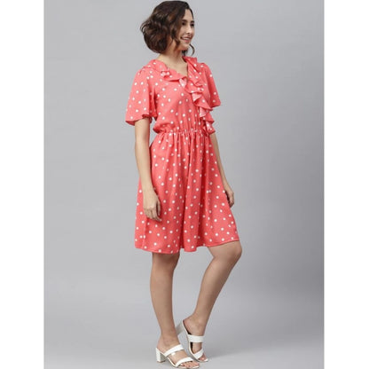 PKRKART Women's Polyester Polka Flutter Above Knee Dress (Coral)