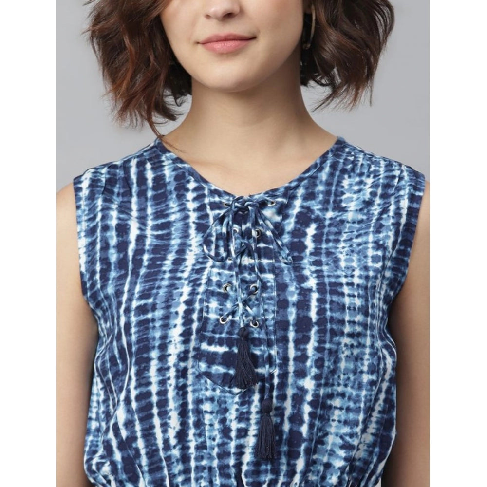PKRKART Women's Rayon Tie &amp; Dye Sleeveless Above Knee Dress (Blue)